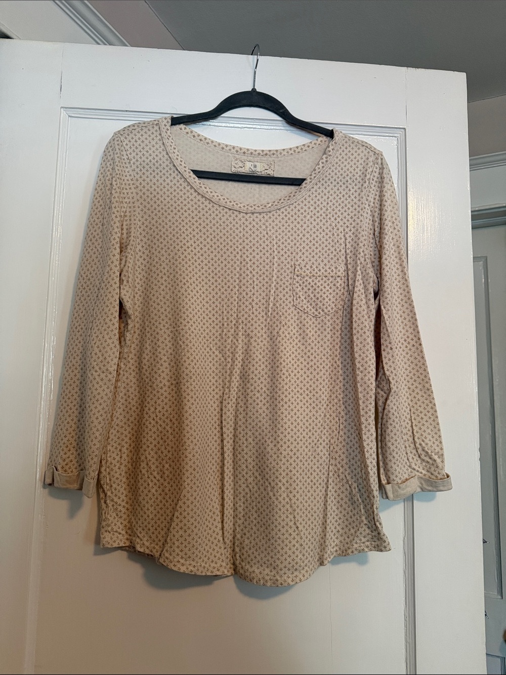 Anthropologie Cream Long Sleeve Scoop Neck Top with Pocket